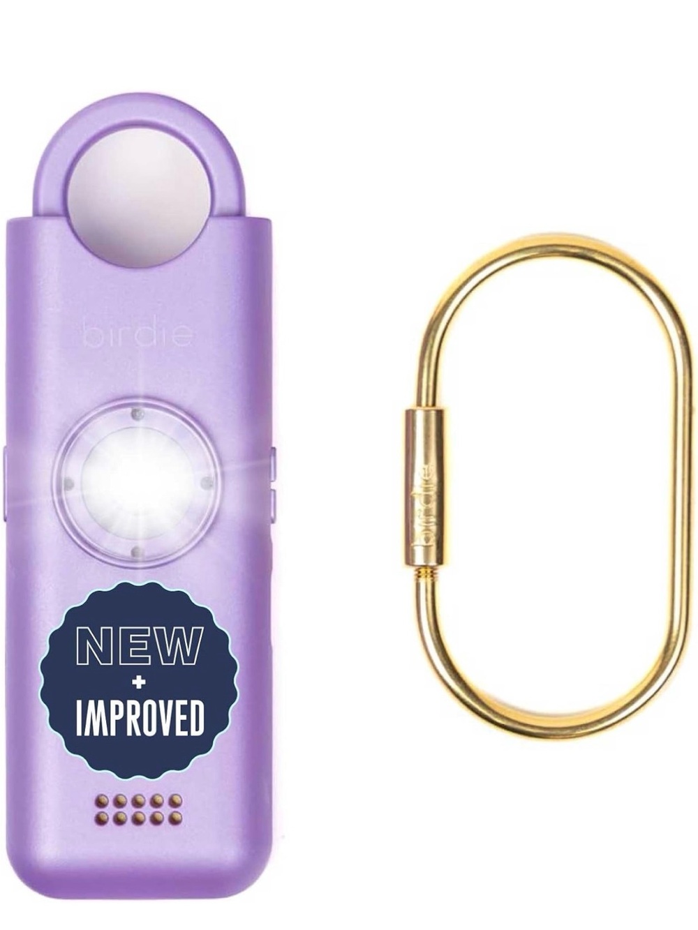 Birdies LED Personal Safety Alarm in Lavender with Gold Carabiner